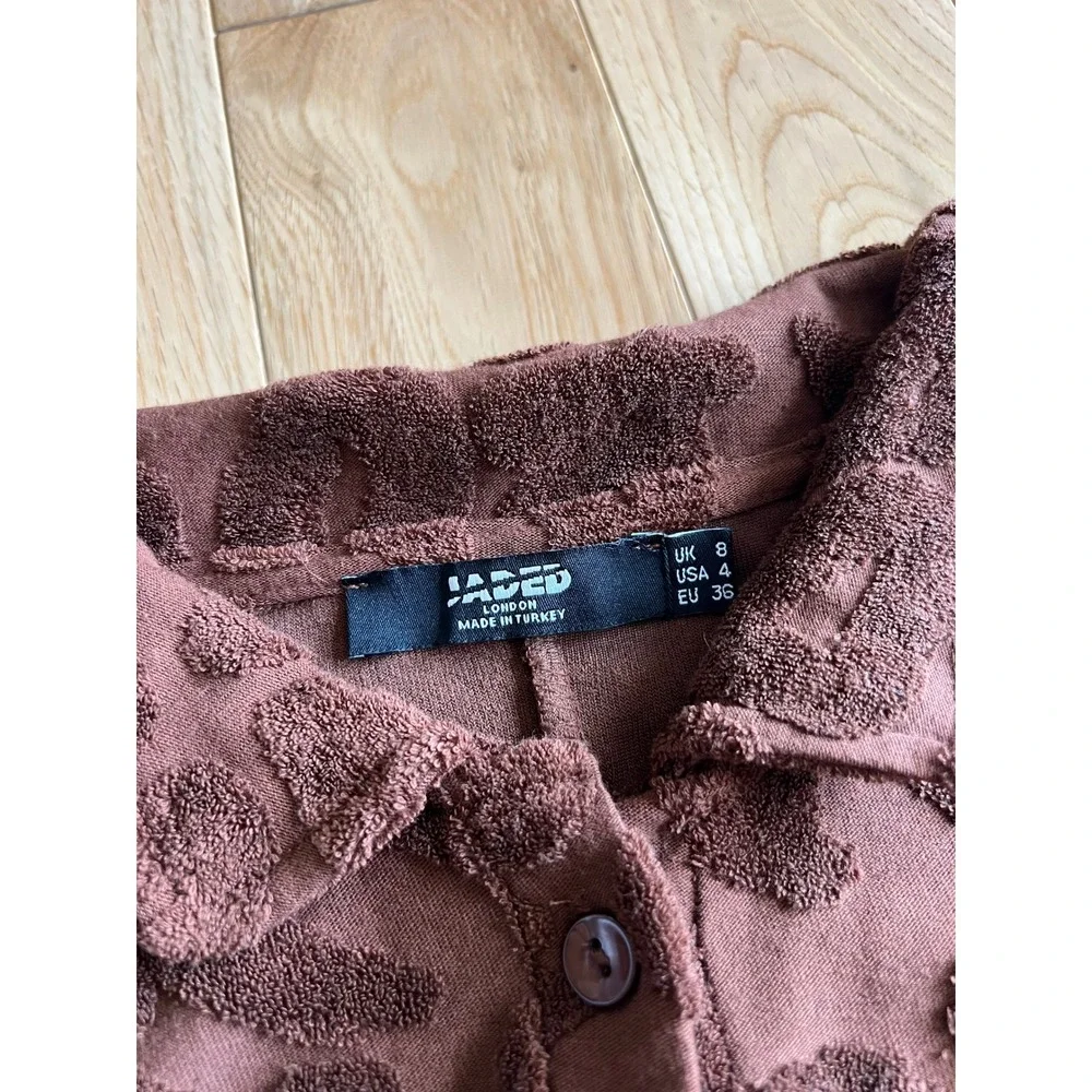 Jaded London Towelling Romper Playsuit Brown Long Sleeve Button Front Size 4
